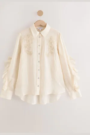 Next Ramie Ruffle Detail Embroidered Shirt