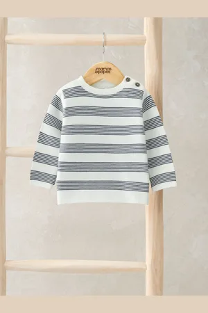 Mamas & Papas Stripe Knit 100% Cotton White Jumper5662cm