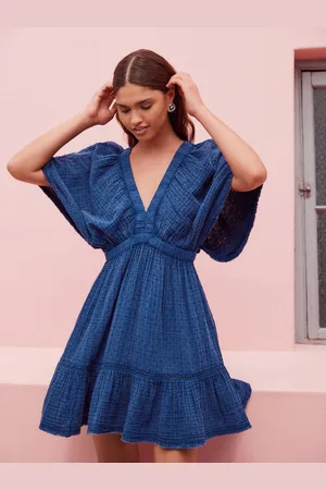 Next Textured V-Neck 100% Cotton Mini Dress