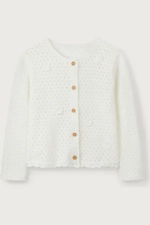 The White Company 100% Organic Cotton Crochet Flower Cream Cardigan8692cm