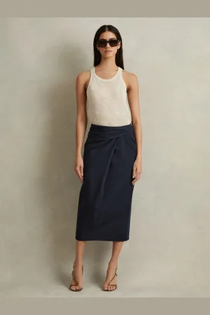 Reiss Nadia Cotton Blend Wrap Front Midi Nederdele36