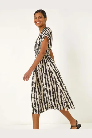 Roman Abstract Print Shirred Midi Dress38