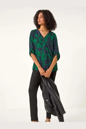 Roman Floral Print Front Pleat Top40