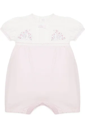 Emile et Rose Blue 100% Cotton Romper With Inset Emb Panel & Piping Detail56cm