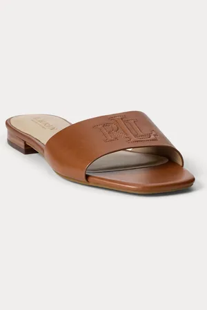 Ralph Lauren Everley Logo Nappa Leather Slide Sandals