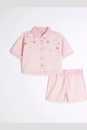 River Island Girls Cropped 100% Cotton Shirt and Shorts Set122128cm