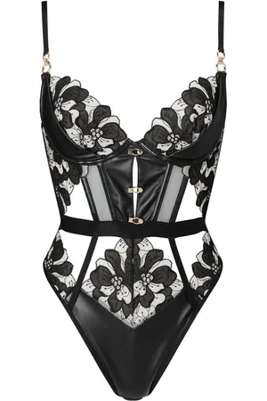 Ann Summers Dark Side Blomster Broderet og imiteret læder Skridtløs kropL