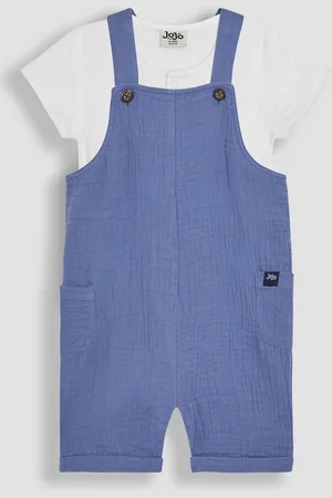 JoJo Maman Bébé Cheesecloth 100% Cotton Dungarees & Shirt Body Set7480cm