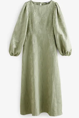 Next Long Sleeve Waisted Puff Sleeve Jaquard Maxi Dress34