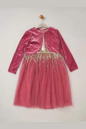 MISS Pailletter Waterfall Kjole Med Faux Fur Bolero Outfit Sæt7 - 8 år (122 - 128cm)
