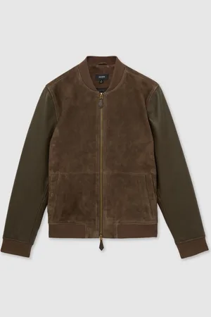 Reiss Block Leather-Sleeve Suede Bomber JacketM