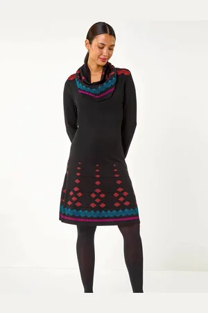Roman 2-in-1 Nordic Print Scarf Neck Knitted Dress40