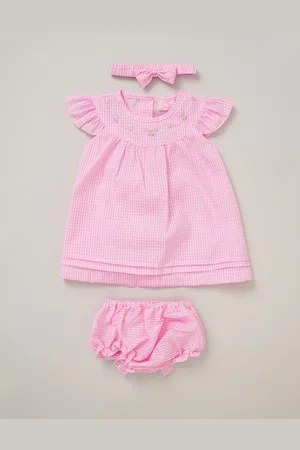 Rock-a-bye Baby Boutique Pink 100% Cotton Dress Knickers and Bow Headband Outfit Set8692cm