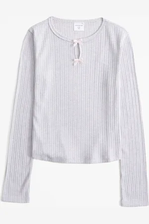 Abercrombie & Fitch Cream Long Sleeve Pointelle Bow Detail Top7 - 8 år (122 - 128cm)
