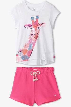 Hatley Pink Happy Giraffe Tee and Short Set140146cm