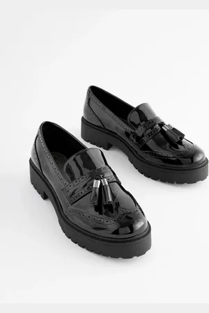 Next Patent Forever Comfort Chunky Brogue Tassel Loafers