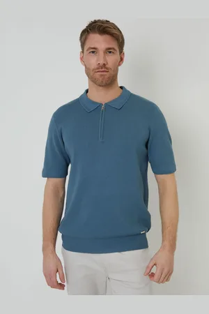Threadbare Quarter Zip Textured Trim Knitted Polo-skjorterX-Large