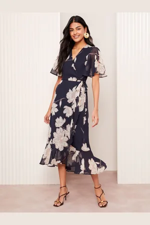 Friends Like These Chiffon Mix Flutter Sleeve Wrap Midi Dress42