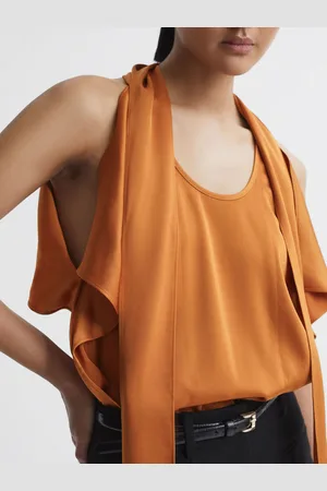 Reiss Camilla Tie Neck Draped Satin Blouse34