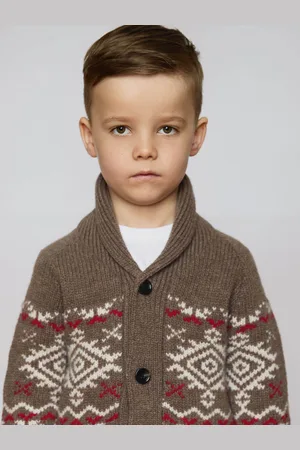 The Little Tailor Kids Brown Aztec Chunky Knit Jul Cardigan2 - 3 år (92 - 98cm)