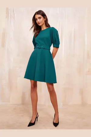 Friends Like These Puff Sleeve Tailored Fit and Flare Dress44
