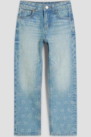 River Island Girls Denim Heart Diamonte Straight 100% Cotton Jeans110116cm