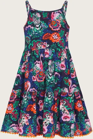 Monsoon Floral Animal Print Cotton Dress3 - 4 år (98 - 104cm)