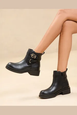Lipsy London Chunky Multi Strap Faux Leather Buckle Faux Leather Ankle Boots