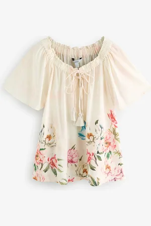 Next Kortærmet Slips Neck Bardot Top Med Hør40
