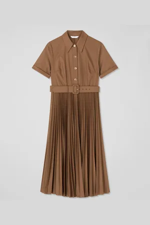 LK Bennett Cally Mocha Pleated Cotton Shirt Dress42