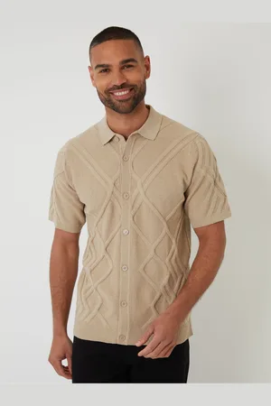 Threadbare Cable Knit Button Through Polo Shirtmedium