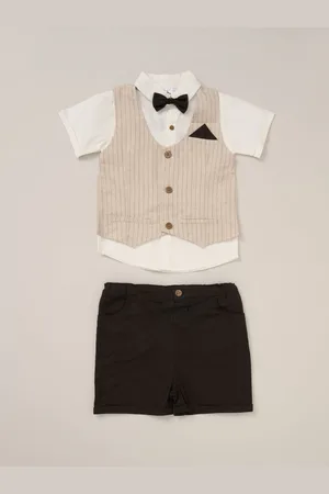 Little Gent 100% Cotton Brown Shirt with Mock Waistcoat Shorts and Bowtie Outfit Set98104cm
