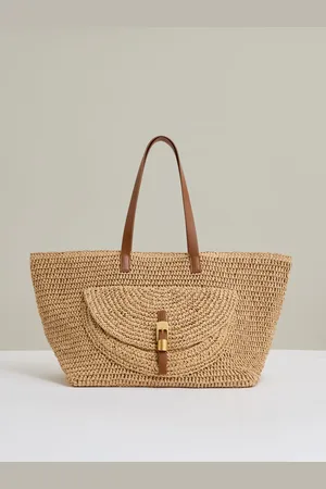 Reiss Aurora Flap-Pocket Raffia Tote Bagen