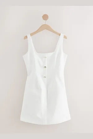 Next Square Neck Gold Button Mini Dress