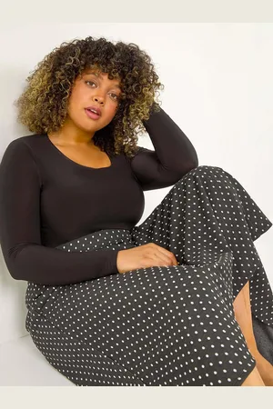 Roman Curve Spot Print Stretch Midi Skirt48