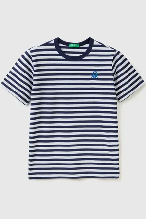 Benetton Drenge stribet 100% Bomuld Logo T-shirt6 - 7 år (116 - 122cm)