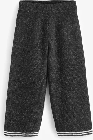 Benetton 100% Cotton Long Black Trousers In Fishermans Rib With Side Slits6 - 7 år (116 - 122cm)