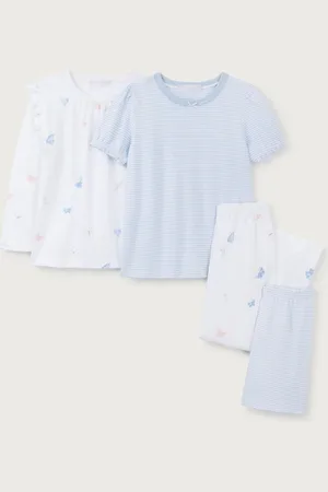 The White Company Slim Fit 100% Sommerfugl og Stribet Hvid-pyjamas af økologisk bomuld med 2134140cm