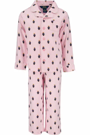 Ralph Lauren Pink Long Sleeve Bear Print 100% Cotton Pyjama Top and Bottom Set152158cm