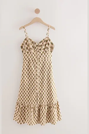 Next Button Down Midi Kjole Med Hør