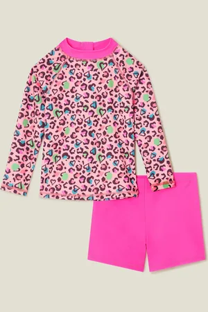 Accessorize Girls Leopard Print Rash Vest Swim Set122128cm