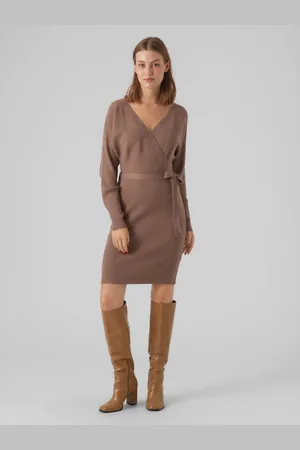 VERO MODA V-Neck Wrap Belted Knitted Jumper Dress38