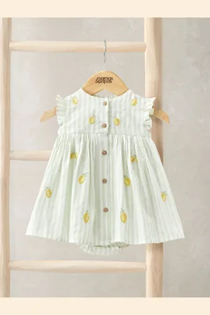 Mamas & Papas Green Lemon Embroidered Striped Mock Dress6874cm