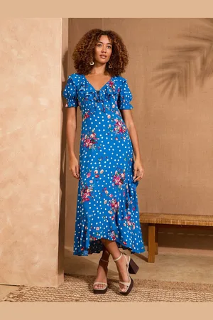 Love & Roses Polka Dot Ruffle Puff Sleeve Midi Dress38