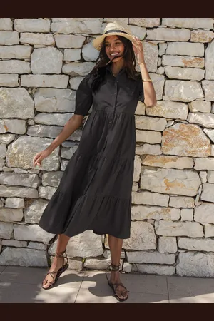Threadbare 100% Cotton Button Down Collared Tiered Maxi Shirt Dress40