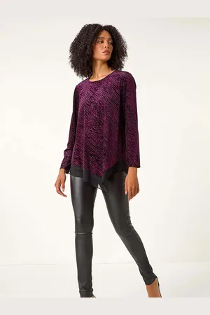 Roman Animal Print Chiffon Hem Stretch Tunic Top46
