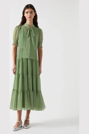 LK Bennett Petite Coco Treetop Birch Tie Neck Georgette Dress40