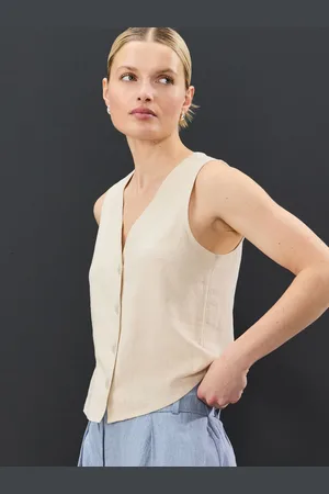 Next Button Down Ærmeløs Vest Med Hør