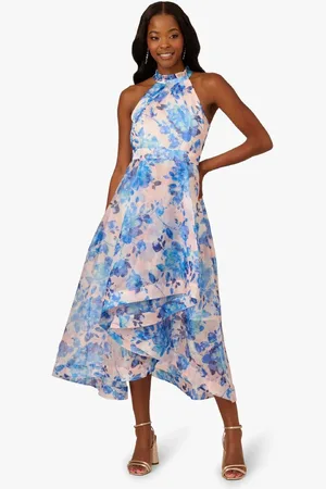 Adrianna Papell Floral Print Blue Organza Ankle Dress42