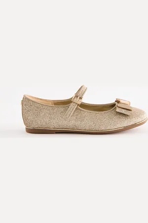Ted Baker Girls Gold Glitter Bow Mary Jane Shoes